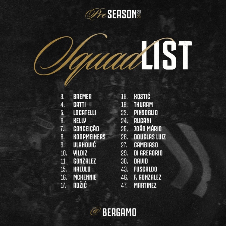 开云平台中国-尤文迎战亚特兰大友谊赛大名单公布：戴维、冈萨雷斯与弗拉霍维奇入选